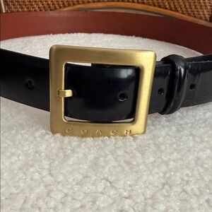 Coach Black Leather Belt with Gold Buckle